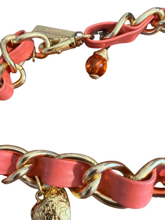 Vintage The Limited Gold Chain Link Belt Coral Leather Charms Hearts 37\